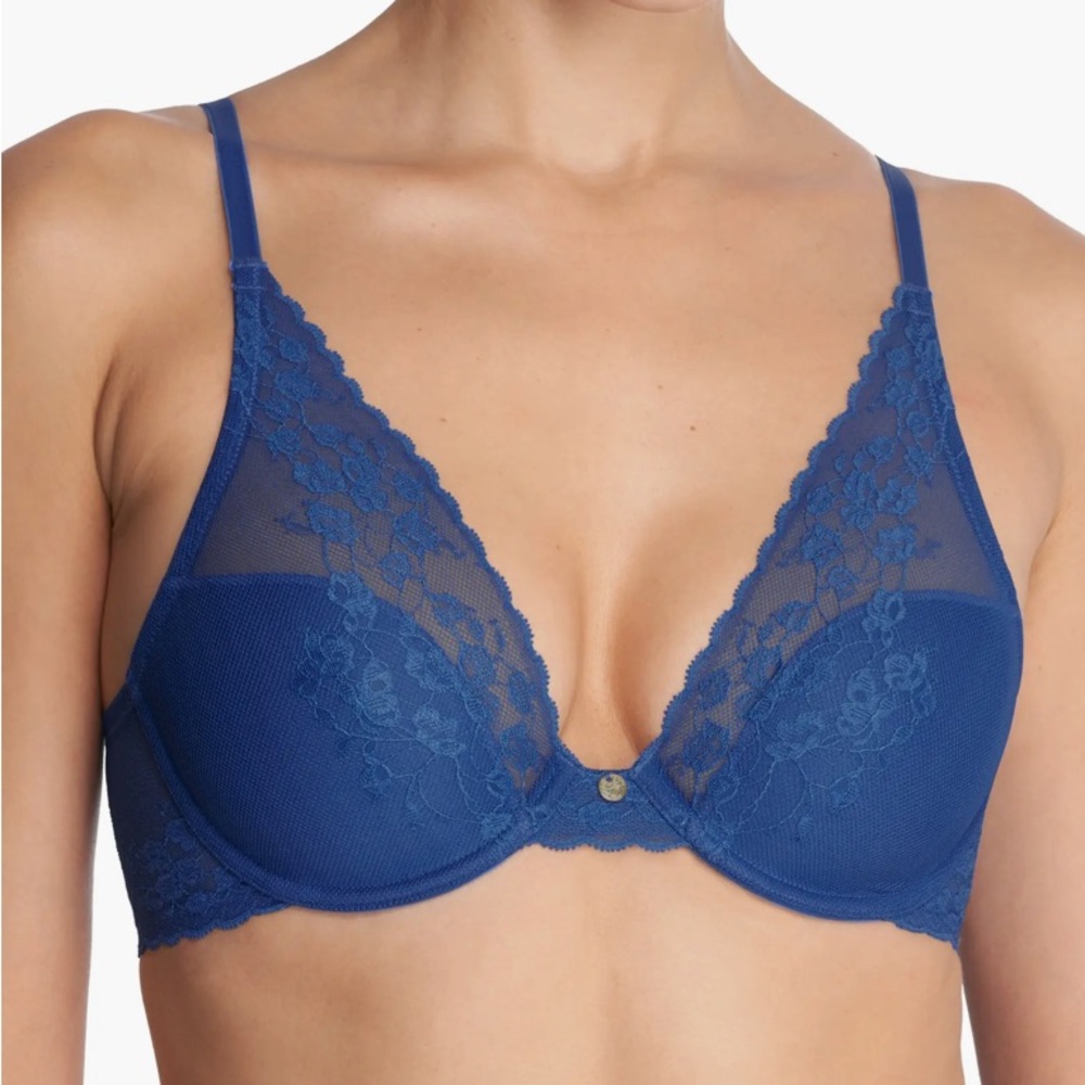 Natori Cherry Blossom Lace Convert T-Shirt Bra 721191 NWOT Cobalt Blue